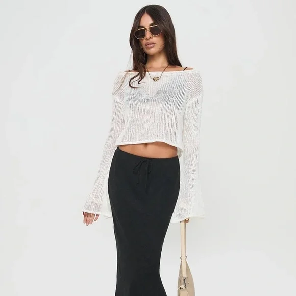 Princess Polly Cafe Pari White Light Spring Summer Sweater - Picture 5 of 8